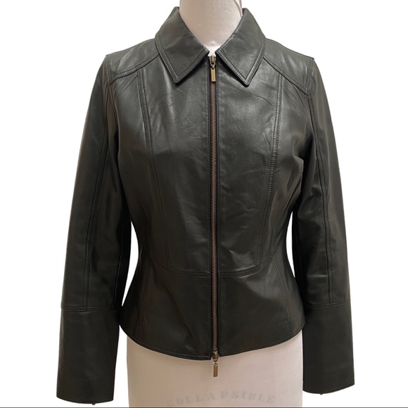 black leather full zip jacket w corset detailing size 6 Super soft NWOT - Picture 2 of 12